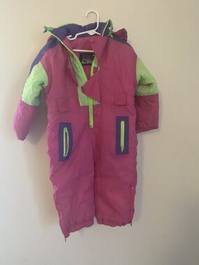 VTG Ski Slope 80s Toddler 2T Girls Retro Hooded Snowsuit One Piece Color Blocked